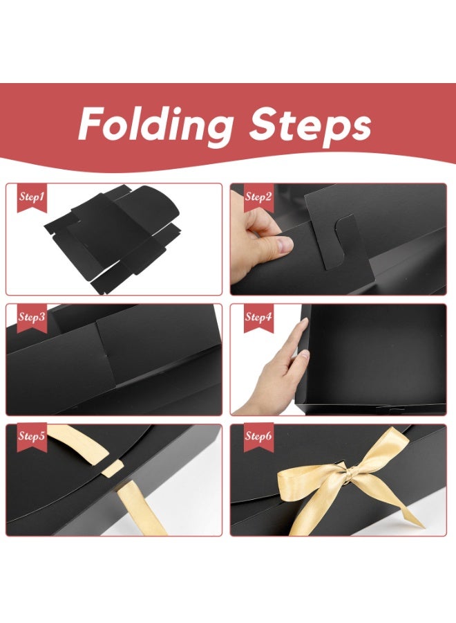 ohmoon Pack of 10 Gift Boxes, Large Kraft Gift Boxes with Bow Ribbon, 27 x20x8cm, Rectangle Gift Boxes for Gifts, Ramadan,Eid,Birthday, Wedding (Black）) - Image 3